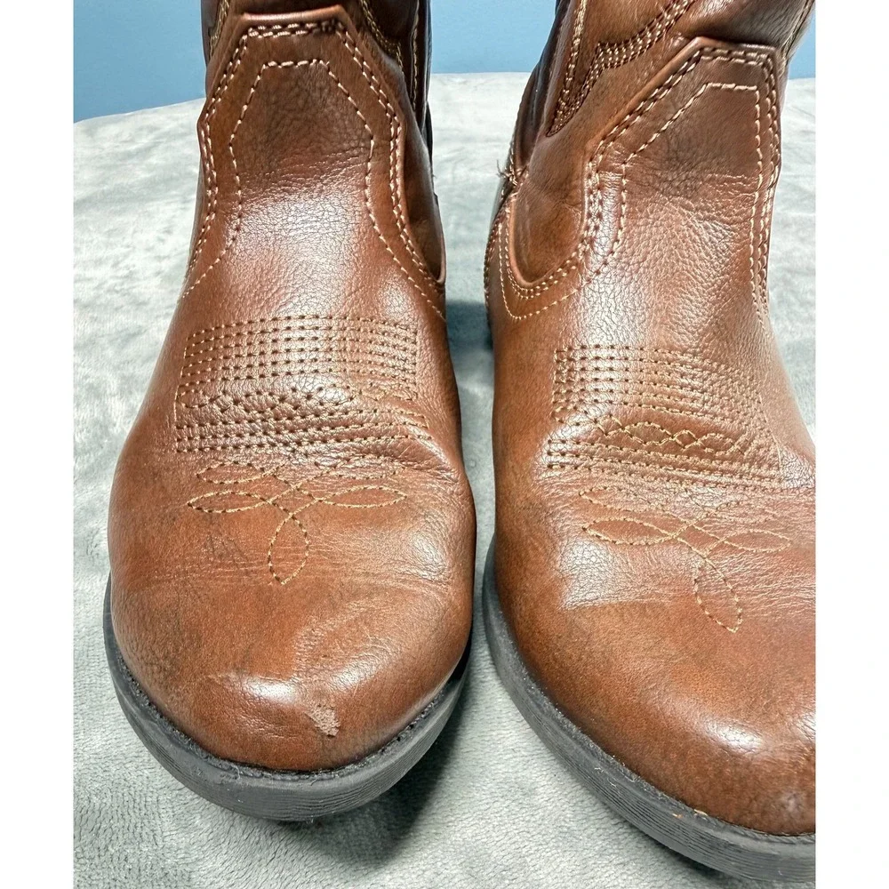 Cat Jack Girls Cowboy Boots 5 Brown Embroidered Western Zip Up